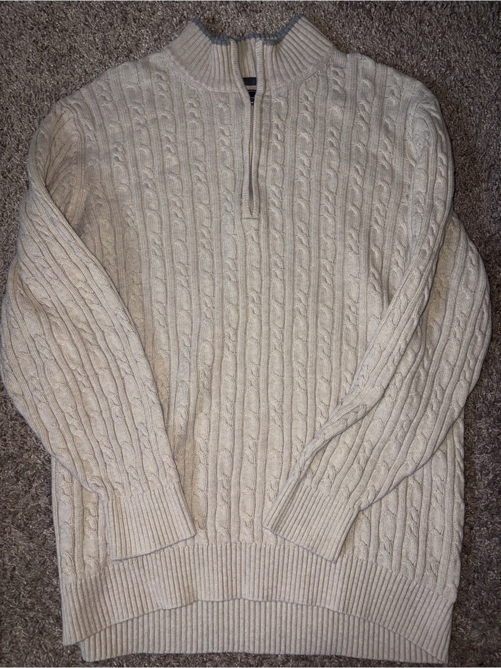 Izod Cream Cable-Knit Zip-Neck Sweater
